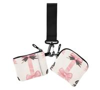 Lot de 2 porte-monnaie simples et minimalistes en velours rose avec fermeture éclair et porte-clés pour femme, Ruban en velours rose simple et minimaliste, 1 size, Décontracté