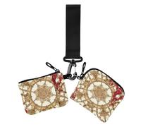 Lot de 2 porte-monnaie vintage style Moyen-Orient avec motif floral rouge et marron clair pour femme avec fermeture éclair et dragonne, Style Moyen-Orient Vintage Fleur Rouge et Marron Clair, 1 size