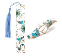 Lot de 2 porte-pages en résine - Pour fille - Motif floral transparent - Fait à la main - Avec pompon - Accessoire mignon - Cadeau pour les amateurs de lecture, les étudiants, les enseignants