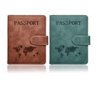 Lot de 2 porte-passeport RFID pour couples avec emplacements pour cartes, housses de passeport en cuir assorties pour homme et femme, essentiels de vacances, Marron + vert., 4.5 x 0.99 x 5.8 in