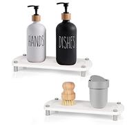 Lot de 2 Porte Plateau en Pierre Absorbant l'eau pour évier, Organisateur d'évier Cuisine Porte Savon à Séchage Rapide pour Rangement Eponges Produit Vaisselle Savon Brosses