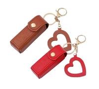 Lot de 2 porte-rouges à lèvres avec miroir en forme de cœur, mini sacs en cuir pour gloss à lèvres, C, 1