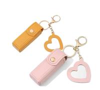Lot de 2 porte-rouges à lèvres avec miroir en forme de cœur, mini sacs en cuir pour gloss à lèvres, D, 1