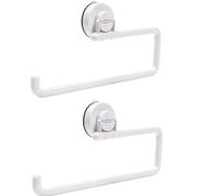 Lot de 2 porte-rouleaux de papier essuie-tout à ventouse pour cuisine - Auto-adhésif ou percé - Support mural sans perçage - Blanc