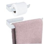 Lot de 2 porte-rouleaux de papier toilette et porte-serviettes - Sans perçage - Auto-adhésif - Porte-rouleau de papier toilette mural - Ensemble d'accessoires de salle de bain pour cuisine, salle de