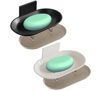 Lot de 2 Porte-Savon Autocollants avec bac d'égouttement, Porte-Savon pour Montage Mural, sans perçage, Convient pour la Salle de Bain, la Cuisine