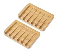 Lot de 2 porte-savon en bois auto-drainant avec motif cascade, porte-savon avec plateau auto-drainant, économiseur de savon antidérapant pour salle de bain, douche, cuisine, évier