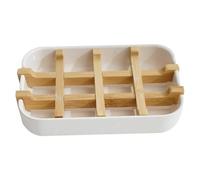 Lot de 2 porte-savon en fibre de bambou avec support de drainage, fond antidérapant, facile à nettoyer, blanc