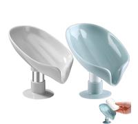 Lot de 2 porte-savon en forme de feuille pour salle de bain, porte-savon de douche avec drain, boîte à savon en plastique avec support et tasse de soleil, porte-éponge pour évier de cuisine,
