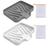 Lot de 2 porte-savon en silicone avec 2 filets en mousse, porte-savon de salle de bain avec porte-savon de vidange, design antidérapant