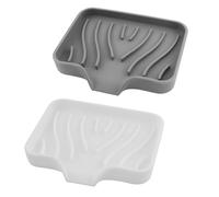 Lot de 2 porte-savon en silicone avec écoulement, porte-savon de douche, porte-savon, porte-savon, lavabo, porte-savon pour salle de bain, cuisine et compteur (blanc + gris) avec 1 sac avec cordon de