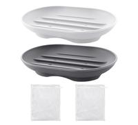 Lot de 2 Porte-Savon en Silicone Avec Filets en Mousse Blanche - Ovale Avec Trous - Pour Cuisine et Salle de Bain