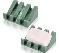 Lot de 2 porte-savon en silicone vert clair - Design cascade auto-drainant pour cuisine et salle de bain