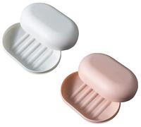 Lot de 2 porte-savon étanches - Pour douche, voyage, randonnée, salle de bain, école, salle de sport - Rose et blanc