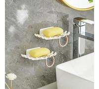 Lot de 2 porte-savon mural avec crochet de drainage, pas de perçage nécessaire, porte-savon étanche pour douche et cuisine, compact et pour zones humides (blanc)