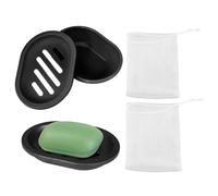 Lot de 2 porte-savon noirs, 2 filets en mousse, porte-savon portable, porte-savon antidérapant, porte-savon pour le visage, convient pour salle de bain, lavabo, etc.
