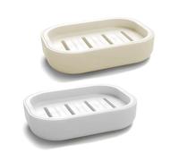 Lot de 2 porte-savon, porte-savon portable pour douche, boîte à savon antidérapant, séchage facile, convient pour la salle de bain, la cuisine, nettoyage facile (blanc et gris)