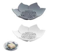 Lot de 2 Porte Savon, Porte savones à Fleurs avec Drain,Porte Savon en Silicone, Porte savones Cuisine, Plat pour I'éponge, pour Douche, Salle de Bain, Cuisine, Blanc et Gris