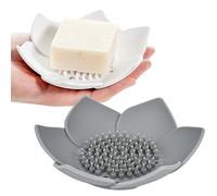 Lot de 2 porte-savons avec barre de drainage pour douche avec élégant porte-savon en silicone en forme de lotus pour douche, cuisine, salle de bain, hôtel, blanc et gris