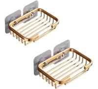 Lot de 2 porte-savons dorés pour mur de douche, porte-savon adhésif en acier inoxydable, porte-savon sans perçage, porte-savon pour salle de bain et cuisine