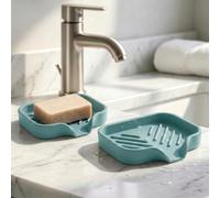 Lot de 2 porte-savons en silicone avec bec de vidange - Organiseur d'évier de salle de bain et de cuisine, porte-éponge, plateau de savon à vaisselle, parfait pour distributeur, brosse à récurer