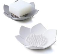 Lot de 2 porte-savons en silicone avec motif fleur pour prolonger la durée de vie du savon pour douche, salle de bain, cuisine et baignoire