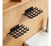 Lot de 2 porte-savons muraux auto-drainants avec crochets pour mur de douche, sans perçage, étanche, style ciment pour salle de bain, cuisine, évier noir ou blanc, lot de 2 (noir)