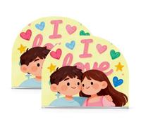 Lot de 2 porte-serviettes autoportants en acrylique jaune avec inscription « I Love You » - Motif couple de dessins animés - Décoration d'intérieur pour cocktail de ferme