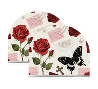 Lot de 2 porte-serviettes en acrylique avec roses romantiques rouges pour extérieur, salle à manger, décoration d'intérieur pour l'extérieur, la salle à manger