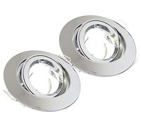 Lot de 2 porte-spot encastrable, porte-spot orientable, modèle avec virole dévissable, trou de 80 mm à 90 mm, pour lampes LED GU10 et MR16 (Rotond, argent chromé)