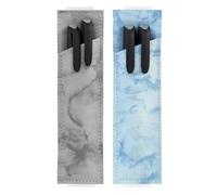Lot de 2 porte-stylos avec bande élastique réglable en cuir synthétique pour ordinateur portable, livres, journal, gris et bleu