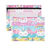 Lot de 2 porte-stylos avec fenêtre transparente pour enfants - Motif chat - Grande capacité - 3 anneaux - Pour le bureau, l'école, les cosmétiques - Multicolore