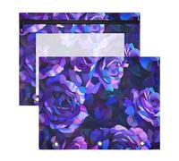 Lot de 2 porte-stylos robustes pour classeur à 3 anneaux, roses abstraites violettes et bleues dans le style du cubisme, peinture détaillée avec un fond sombre montrant un floral