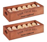 Lot de 2 porte-œufs en bois, paniers à œufs frais de la ferme, design ouvert avec poignée, peut contenir 12 œufs par compartiment, idéal pour le comptoir de cuisine, solution de rangement simple et de