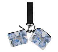 Lot de 2 portefeuilles à double dragonne pour femme avec fermeture éclair amovible et porte-clés pour un usage quotidien Motif papillon Bleu, Papillon à encre bleue, 1 size, Décontracté