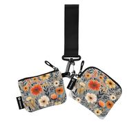 Lot de 2 portefeuilles à double dragonne pour femme avec fermeture éclair et poche à monnaie Motif fleurs de printemps Gris, multicolore, 4.13"(L) x 3.5"(W), Accessoire de voyage