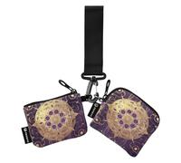 Lot de 2 portefeuilles à double dragonne pour femme avec fermeture éclair et poche zippée Noir et violet, Astrologie du tarot noir et violet, 1 size, Décontracté