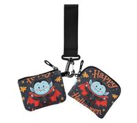 Lot de 2 portefeuilles à double dragonne pour femme avec poche à fermeture éclair pour le travail et les voyages Motif Happy Halloween, Happy Halloween cartoon mignon vampire, 1 size, Décontracté