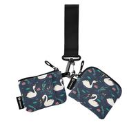 Lot de 2 portefeuilles à double dragonne pour femme avec porte-clés Motif cygne blanc, Dessin animé mignon cygne blanc, 1 size, Décontracté