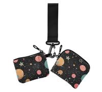 Lot de 2 portefeuilles à double dragonne pour femme avec porte-clés pour un usage quotidien, Dessin animé mignon coloré planète univers, 1 size, Décontracté