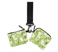 Lot de 2 portefeuilles à double porte-cartes de visite pour femme avec fermeture éclair et poche pour pièces de monnaie Vert fluo, Motif renard Vert fluo, Moderne