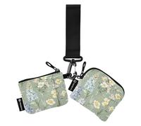 Lot de 2 portefeuilles à fermeture éclair pour femmes et hommes - Motif fleurs de printemps vert sauge, multicolore, 4.13"(L) x 3.5"(W), Accessoire de voyage