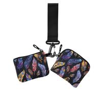 Lot de 2 portefeuilles à monnaie style bohème avec poche à fermeture éclair pour femme Noir, Plume bohème noire aux couleurs vives, 1 size, Décontracté