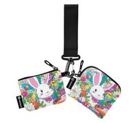 Lot de 2 portefeuilles avec fermeture éclair pour femme - Motif lapin de Pâques - Motif carottes et fleurs, Happy Easter Bunny Carottes Fleurs, 1 size, Art déco