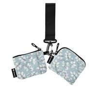 Lot de 2 portefeuilles de chêne blanc sur fond bleu clair pour femmes - Porte-cartes de visite - Avec dragonne - Porte-clés - Pour femme