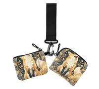 Lot de 2 portefeuilles de style bohème avec fermeture éclair et dragonne pour femme Motif renard doré, renard doré style bohème, 1 size, Décontracté
