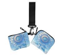 Lot de 2 portefeuilles de tournesol avec partitions de musique et partitions de musique sur fond bleu pour femme - Taille compacte - Fermeture éclair - Avec porte-clés, partition tournesol fond bleu