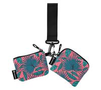 Lot de 2 portefeuilles doubles fins et amovibles avec dragonne pour femme, Motif tropical couleur feuilles végétales, 4.13"(L) x 3.5"(W), Accessoire de voyage