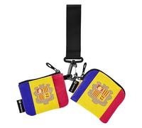 Lot de 2 portefeuilles doubles pour cartes de visite, porte-monnaie avec poche à fermeture éclair, motif drapeau d'Andorre pour femmes