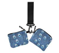 Lot de 2 portefeuilles doubles pour femme avec dragonne et dragonne Motif plume de paon Bleu, Plume de paon bleue, 1 size, Décontracté